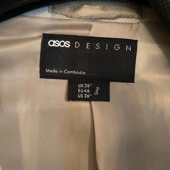 ASOS DESIGN skinny linen mix suit jacket in stone (tan color) - Picture 10 of 15